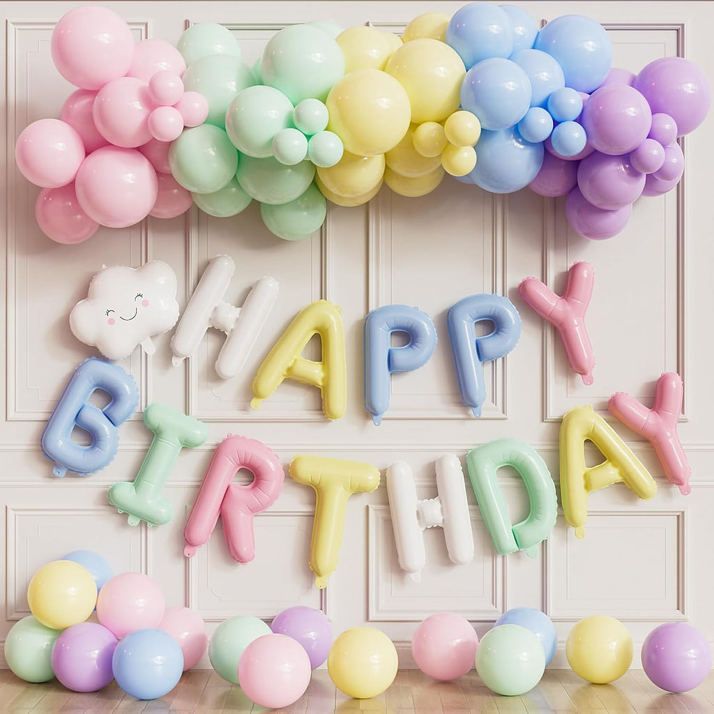 Pastel Birthday Decorations - 84Pcs Macaron Balloons & Happy Birthday Banner for Parties