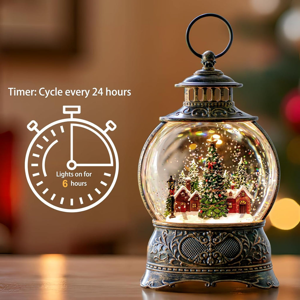 Regine Switzerland Christmas Snow Globe Lantern - Musical Water Lantern with Timer & USB/Battery Operated | Festive Holiday Decor