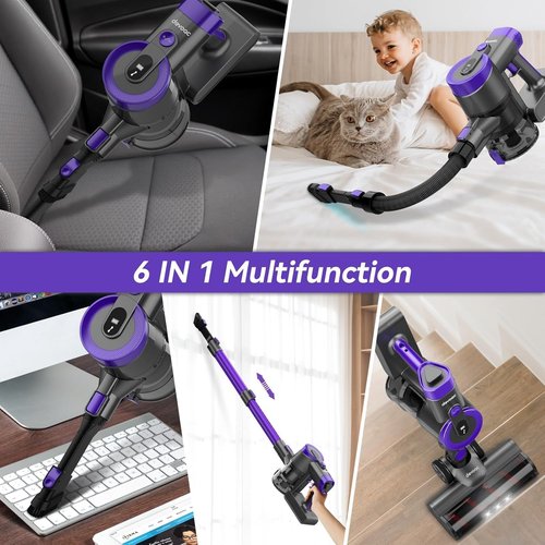 DEVOAC V90 Cordless Vacuum Cleaner, 28KPa Powerful Suction, Up to 45mins Runtime, 60dB Ultra Quiet, 6 in 1 Cordless Stick Vacuum Cleaner for Hard Floor, Carpet, Pet Hair(Purple)