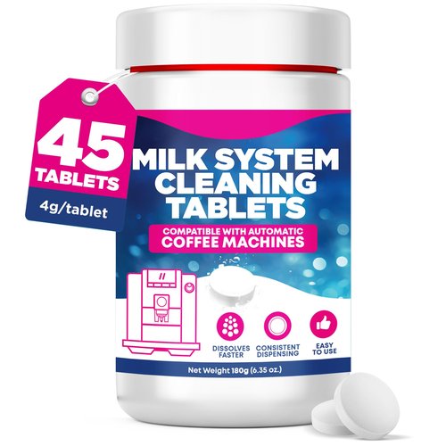 [45 Count, 180g Bottle] Milk System Cleaning Tablets for Automatic Coffee Machines - Compatible with Jura Automatic Coffee Machines - Includes Cleaning, Descaling Tablets, and Milk System Cleaner