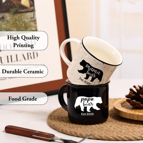 Mama Bear Papa Bear Mug Set of 2, Mom Dad Gift, Parents Couple Coffee Mug,10oz Ceramic Mugs,Perfect for Parents,Husband and Wife Gifts