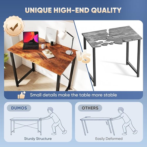 DUMOS Small Computer Desk - Modern Home Office Writing Table with X-Shaped Reinforcement | Rust Finish