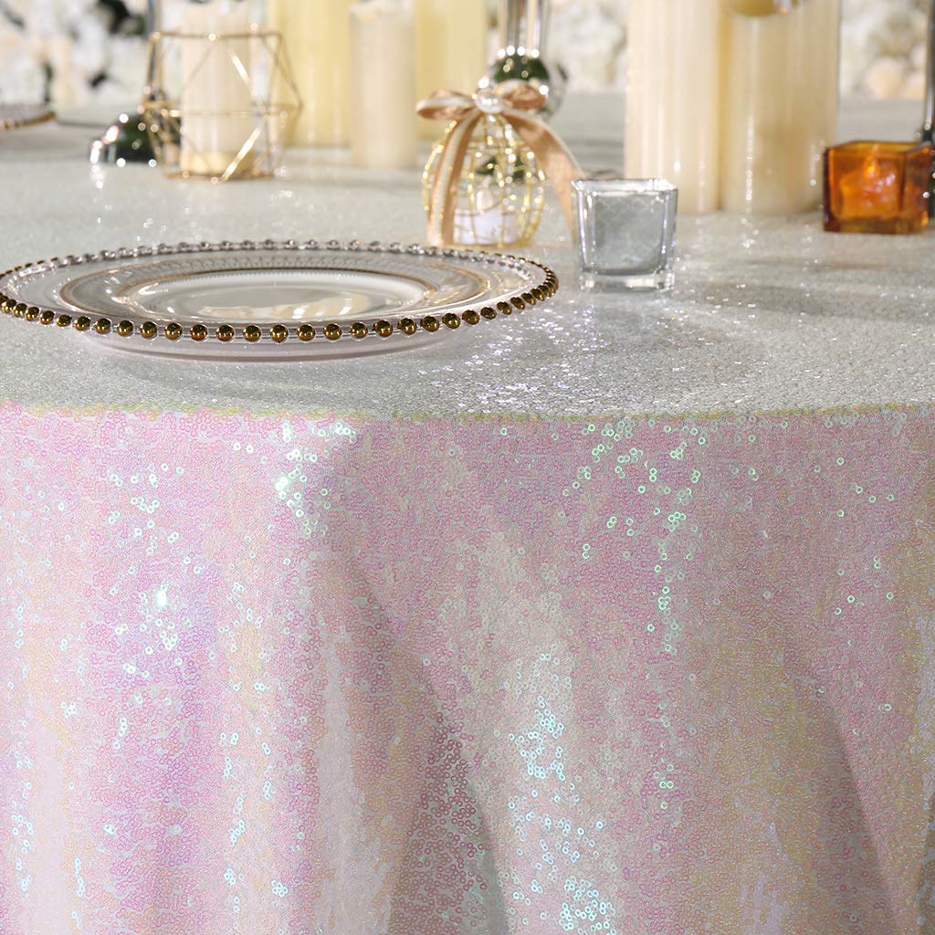 SoarDream White Iridescent Sequin Tablecloth 60x102 Inches Sparkle Table Cloth Cover for Wedding Birthday Party Dinner Cake Buffet Table Decoration