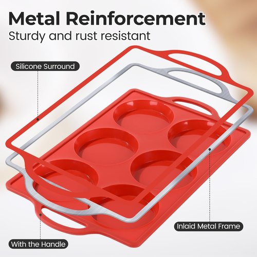 CAKETIME Muffin Top Pan - Non-Stick Silicone Baking Molds for English Muffins | 4-Inch Round, 3-Pack Red