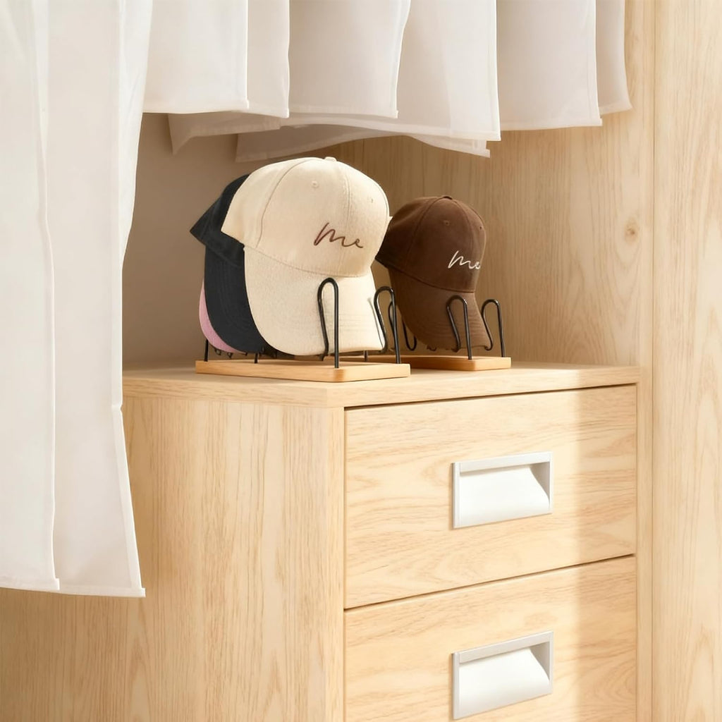 UdoUto Hat Organizer for Baseball Caps - 2 Pack | Space-Saving Wood & Metal Rack Holds 14 Caps