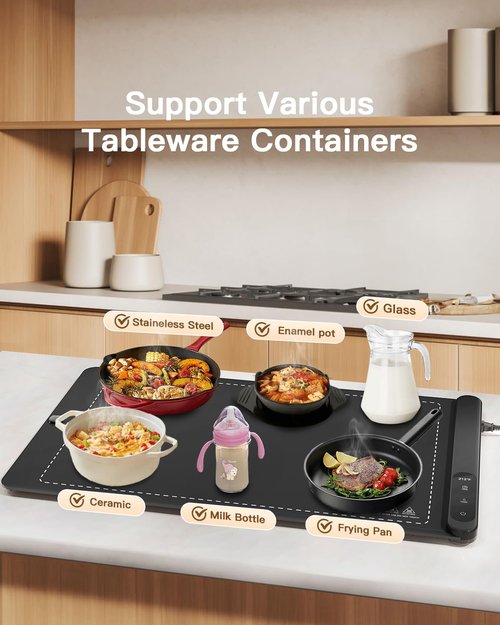 Food Warming Mat, Upgraded Graphene Full Surface Heating Foldable Heater Food Pad, Compact Silicone Materials, 6 Heat Settings, Multifunctional Food Warmers for Parties Buffet, Daily Life Use 2Pack