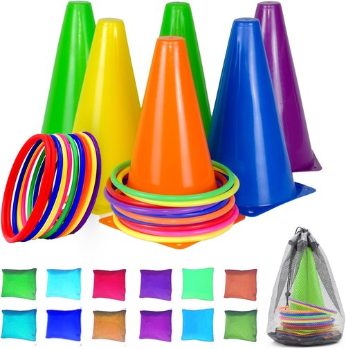CircleCraft Ring Toss Game Set - 31 Pcs Plastic Cones & Rings for Kids & Adults | Perfect for Parties & Outdoor Fun