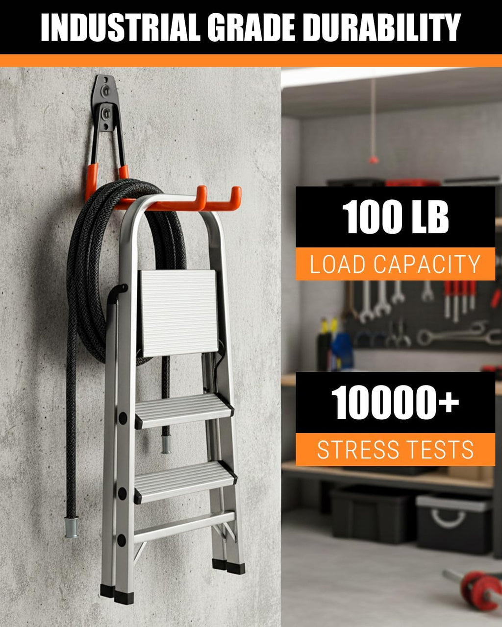 WMK Heavy Duty Garage Hooks - 4 Pack Wall Mount Utility Hooks for Tools, Bikes & Ladders (Orange)