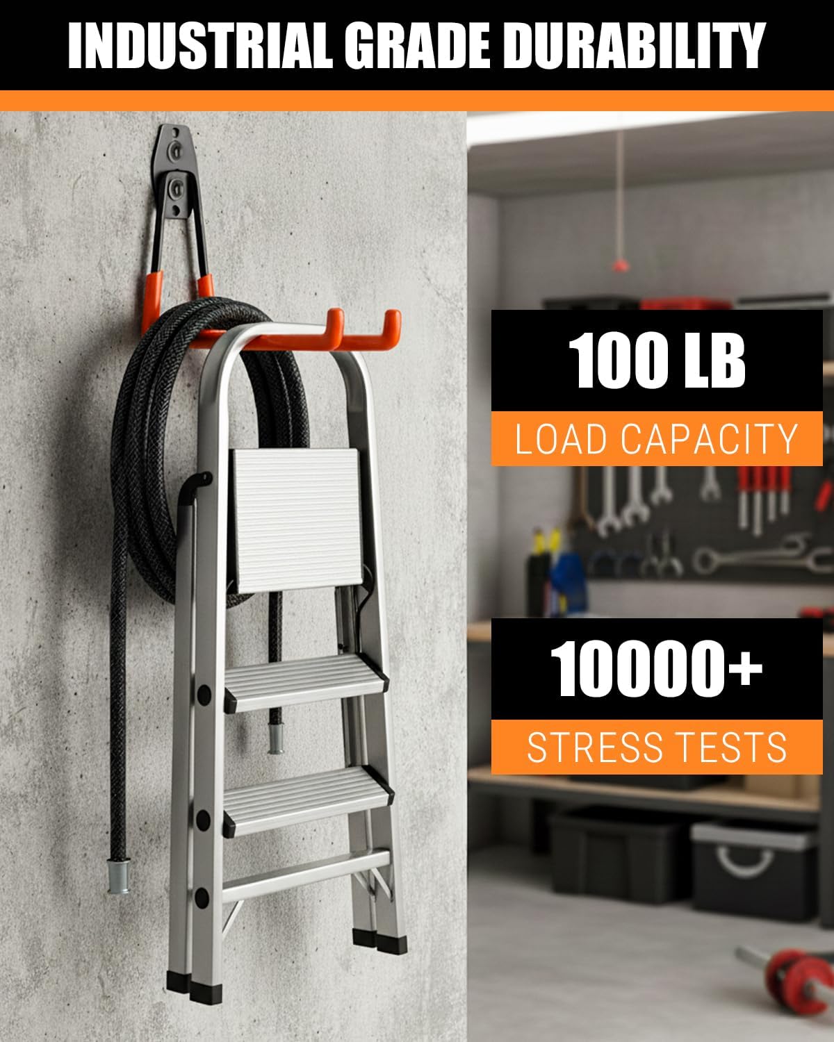 WMK Heavy Duty Garage Hooks - 4 Pack Wall Mount Utility Hooks for Tools, Bikes & Ladders (Orange)