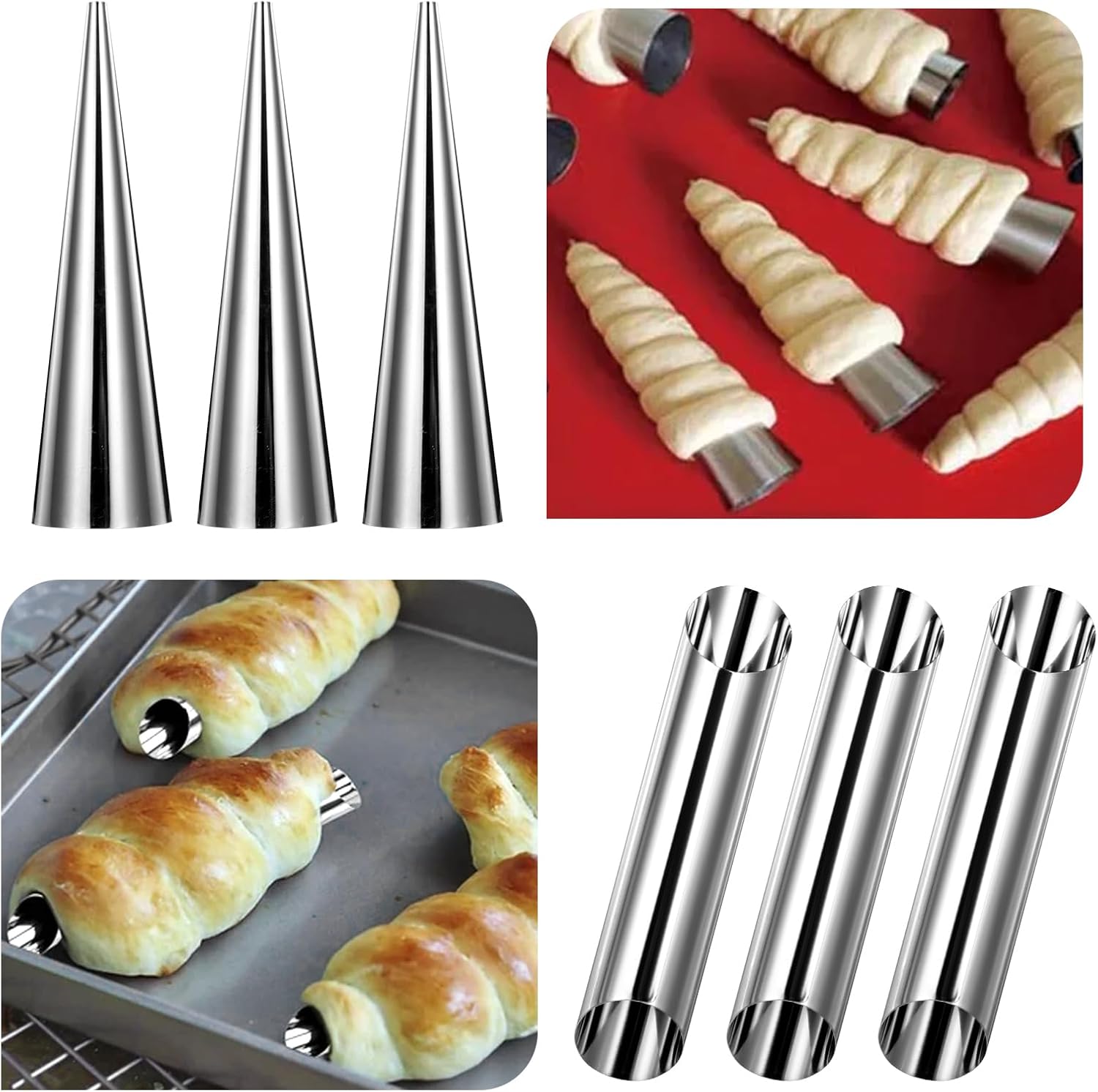 Skiennix 21 Pcs Cream Horn Mold Kit - Non-Stick Stainless Steel Baking Molds with Cleaning Brush | Perfect for Cannoli & Danish Pastries