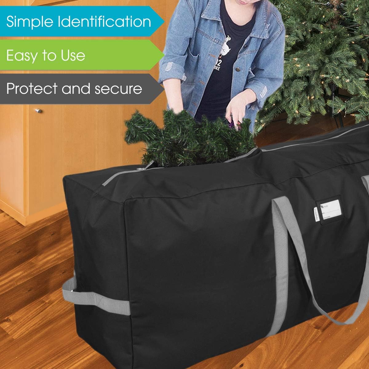 Primode Christmas Tree Storage Bag - Heavy Duty Design Fits Up to 7.5 Ft Tree | 50” x 15” x 20” | Durable 600D Oxford Material (Black)