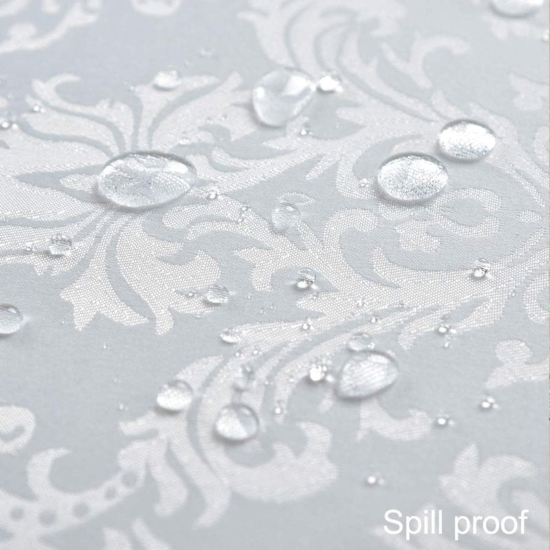 Rectangle Table Cloth - 52 x 70 Inch White Jacquard Tablecloths Damask Design Spillproof Wrinkle Resistant Shrinkproof Soft Tablecloth Polyester Oblong Table Cover for Kitchen Dinning Party Tabletop