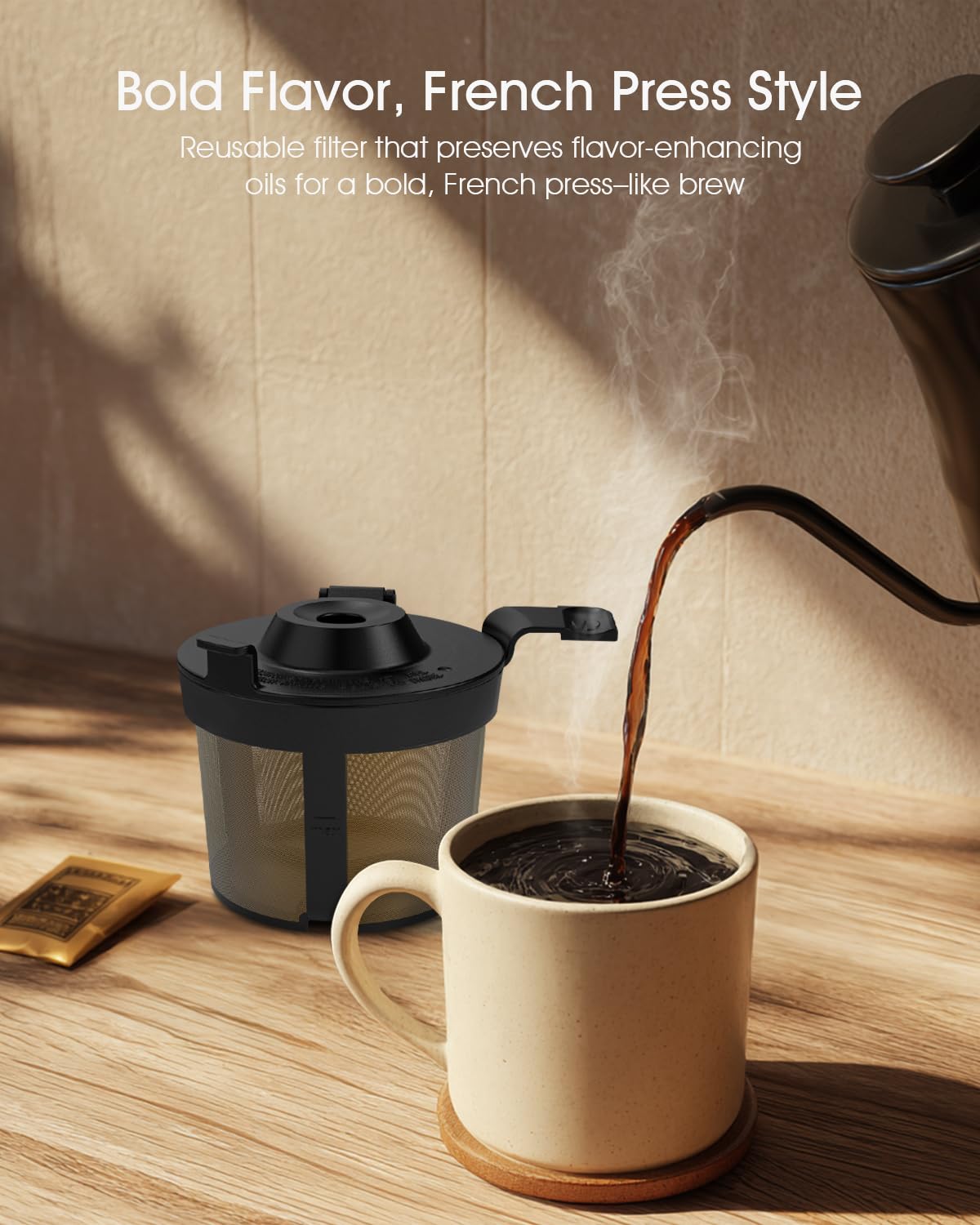 Permanent Coffee Filter for Ninja PB051 / PB040 / PB041ST - Compatible with Ninja Pods & Grounds Coffee Maker - Reusable Gold 304 Stainless Steel Mesh - Eco-Friendly Coffee Pod Accessory (1, Black)