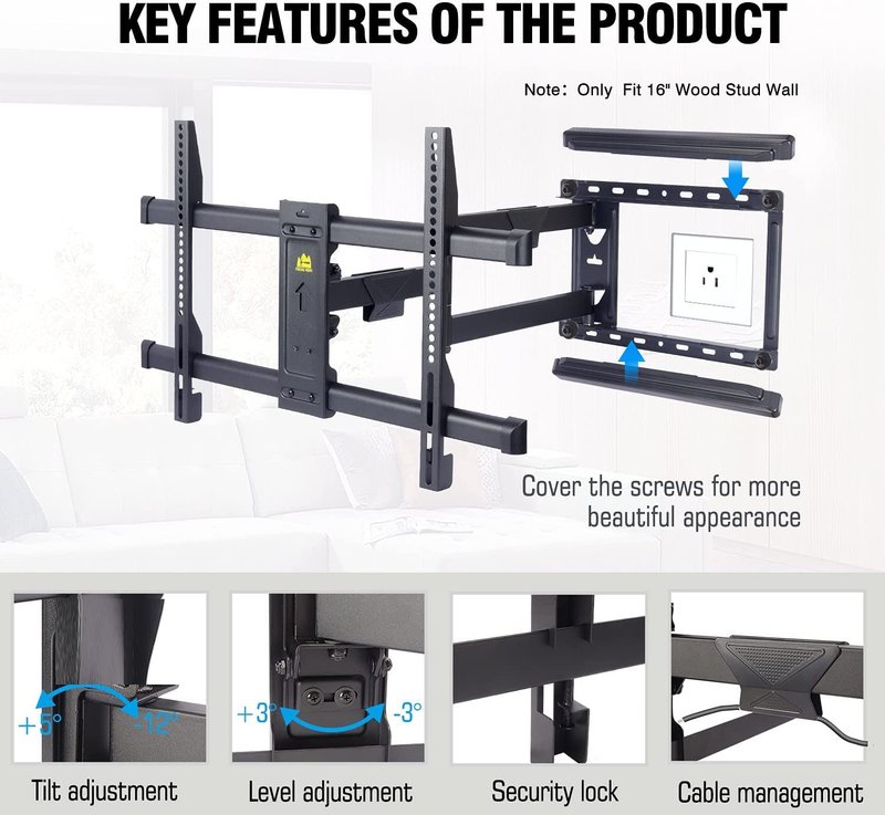 FORGING MOUNT Long Arm TV Mount for Most 37-75 Inch TVs, 30 Inch Long Extension Arm Corner TV Wall Mount, Full Motion Wall Mount Swivel, Tilt, Articulating VESA 600X400mm,Holds up to 100lbs