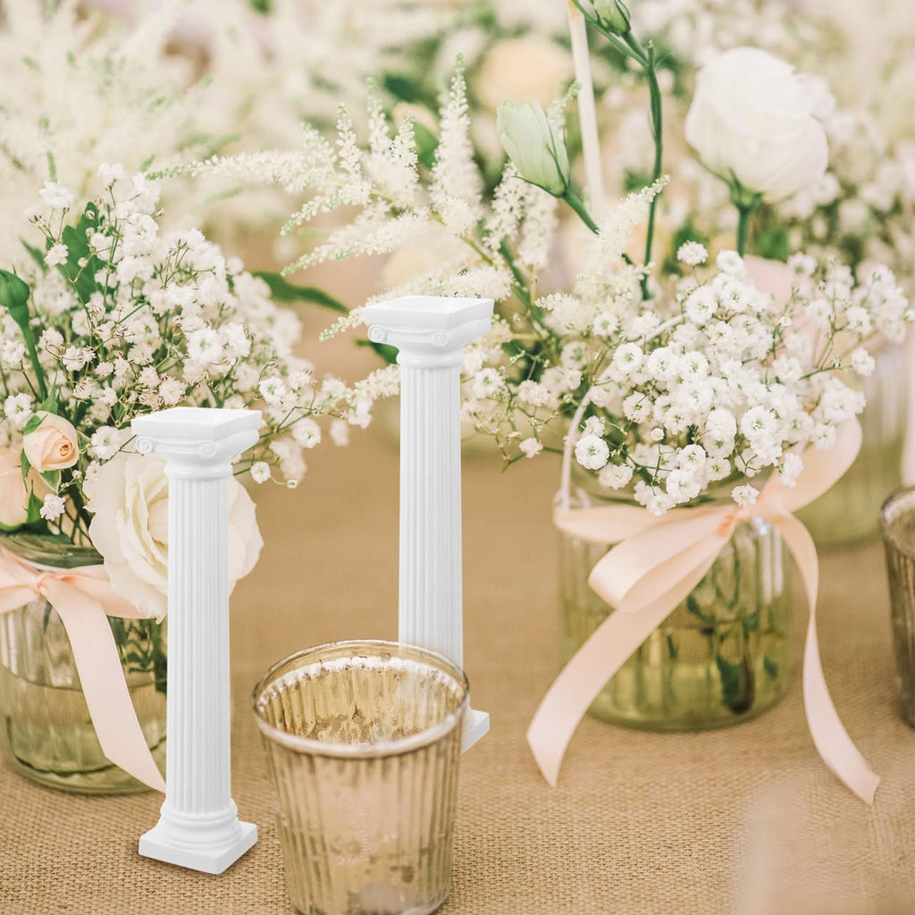 Totority Miniature White Plastic Roman Columns - 6Pcs 6.7 Inch Tall Architectural Decor for Parties & Photography