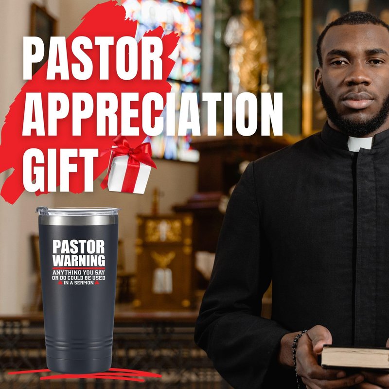 Onebttl Pastor Appreciation Gifts for Men, Thank You Gifts, 20oz Stainless Steel Tumbler for Thanksgiving, Christmas, Birthday, Pastor Warning