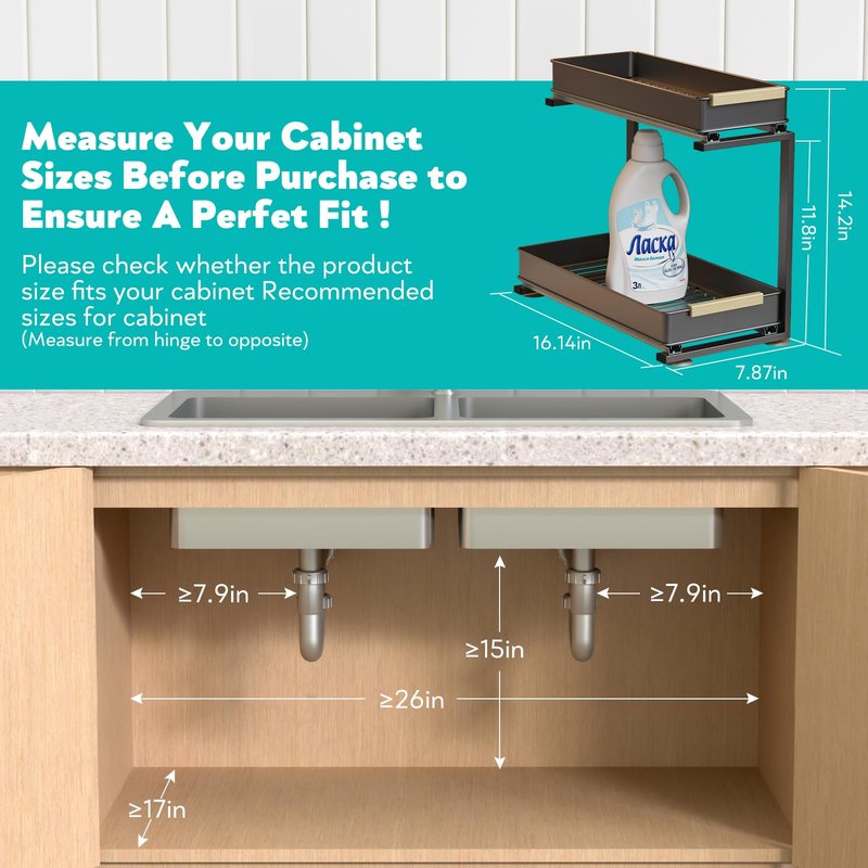AndUp Under Sink Organizer, 2 Tiers Pull Out Bathroom Organizers and Storage, Slide Out Cabinet Organizer Shelf for Kitchen Bathroom, Multi-Purpose Collection Organizer Drawer Shelf (Gray, 2pcs)