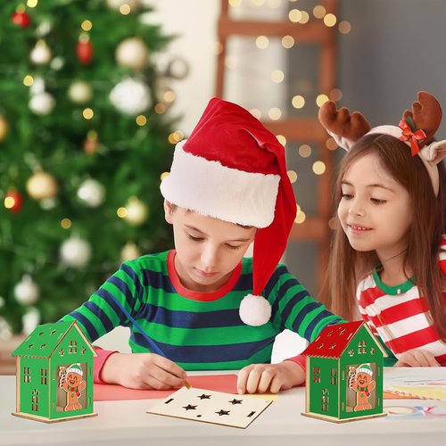 Fennoral 14-Pack Wooden Gingerbread House Craft Kit - DIY 3D Christmas Decorations for Kids