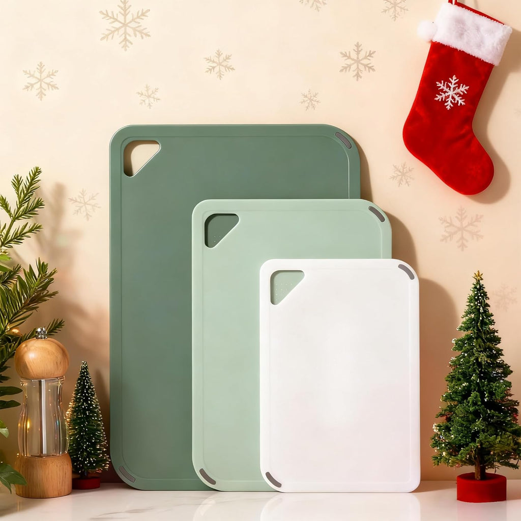 THETCHRY Plastic Cutting Board Set - BPA-Free Non-Slip Chopping Boards for Kitchen | 3 Sizes, 15"×10"×0.25" Green