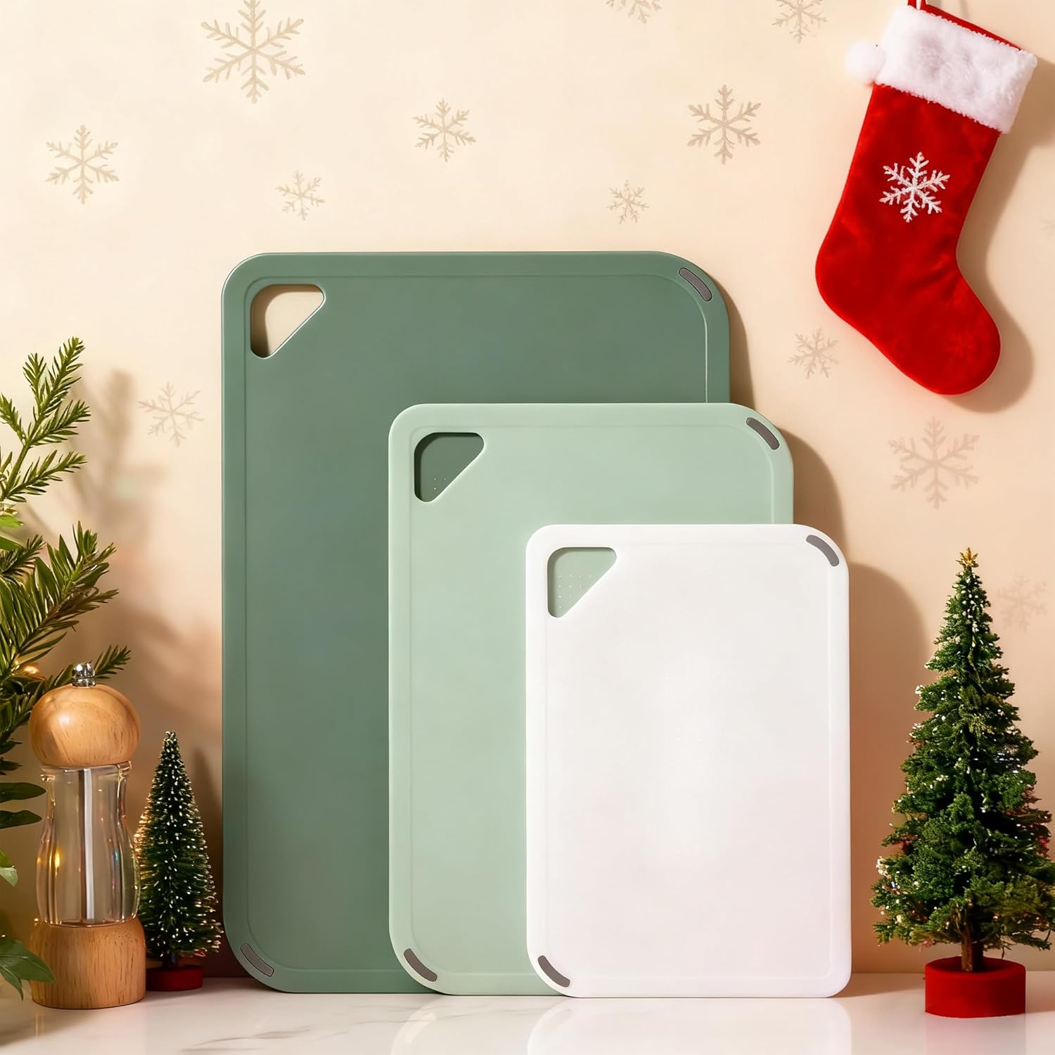 THETCHRY Plastic Cutting Board Set - BPA-Free Non-Slip Chopping Boards for Kitchen | 3 Sizes, 15"×10"×0.25" Green