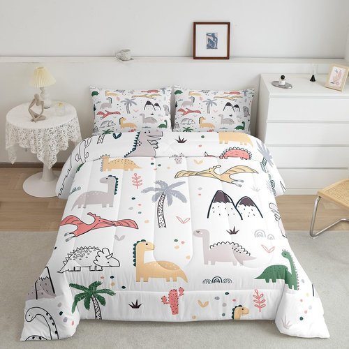 Feelyou Baby Dinosaur Comforter Kids Cartoon Dinosaurs Bedding Set Nursery Dino Comforter Set for Children Boys Girls Jungle Animals Pattern Microfiber Duvet Set Room Decor Quilt Set Twin Size