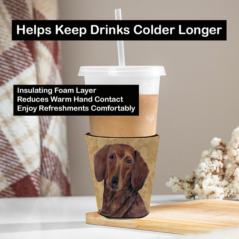 Caroline's Treasures SC9137RSC Dachshund Red Cup Hugger Cup Cooler Sleeve Hugger Machine Washable Drink Sleeve Hugger Collapsible Insulator Beverage Insulated Holder