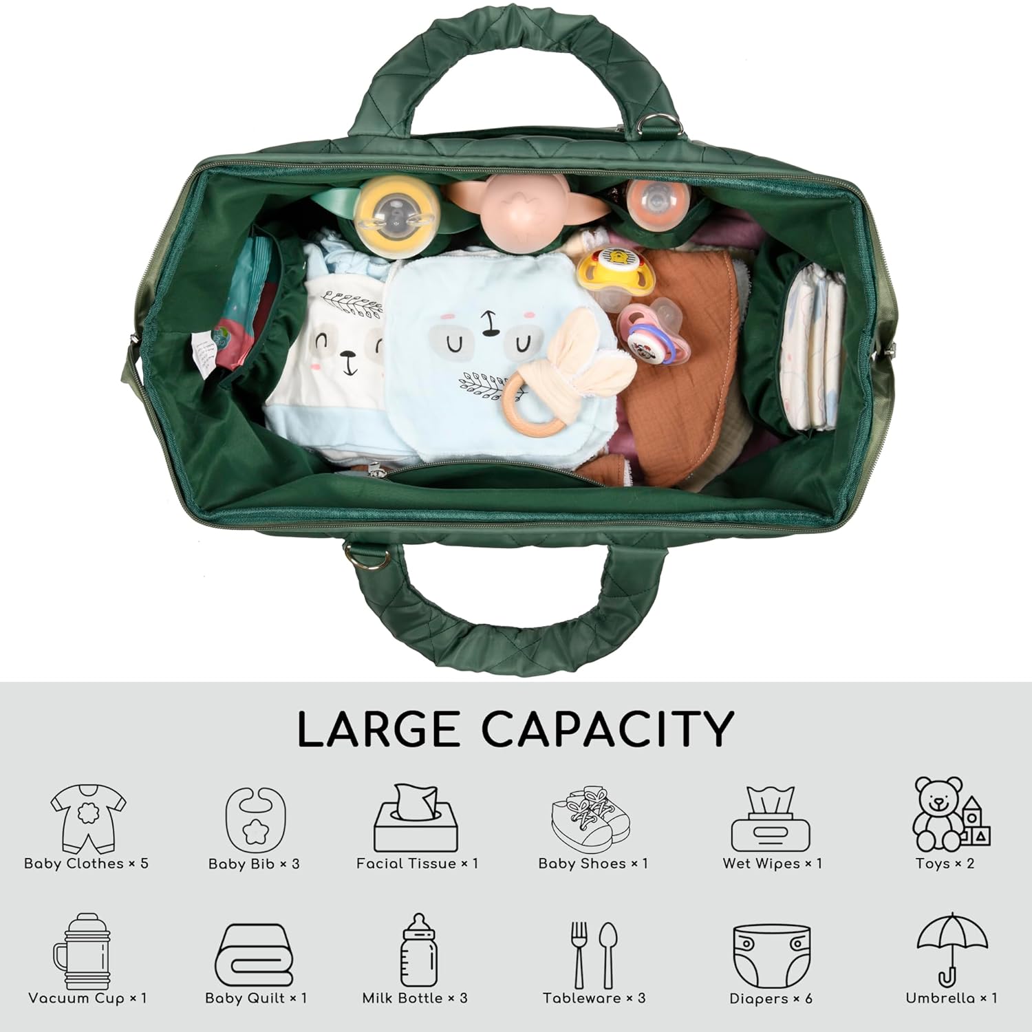 PeraBella Mommy Bag - Stylish Hospital Bag for Labor & Delivery | Maternity Diaper Bag - Green