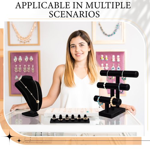 Barydat 7 Pcs Black Velvet Jewelry Display Set for Shows, Necklace Bracelet Holder Jewelry Bust Holder Stand Ring Display Stand for Selling Craft Showcase Organizer