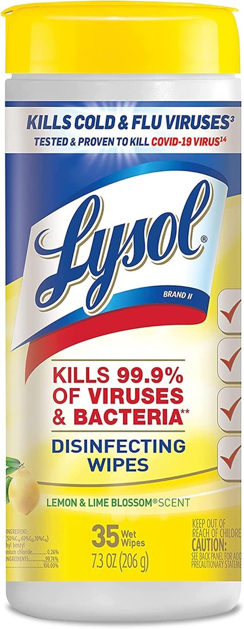 Lysol Disinfectant Wipes - Multi-Surface Antibacterial Cleaning - Lemon & Lime Blossom, 105 Count (3 Packs)