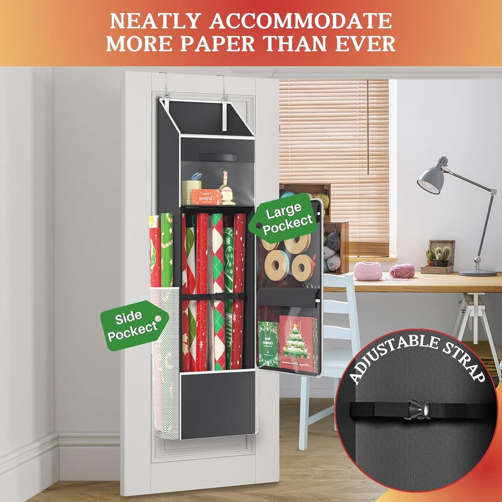 Ofiray Home 2-in-1 Wrapping Paper Organizer - Over Door & Under Bed Storage with Removable Drawer & 4 Pockets