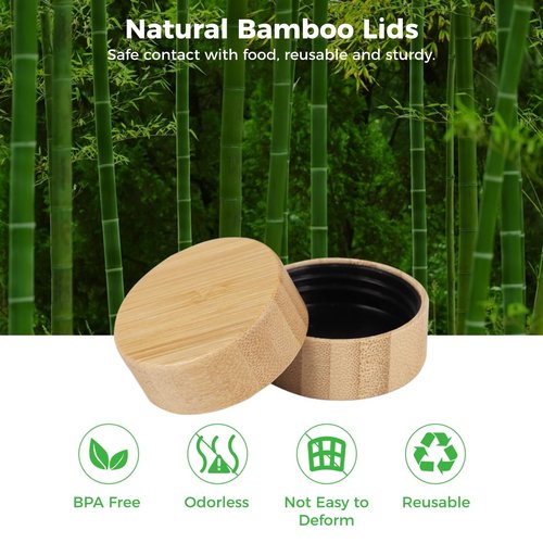 DIMEGON 32 Pcs Bamboo Jar Lids, Natural Bamboo Lids, Nice Sealing Wooden Storage Can Lids, Round Bottle Jar Lids, Reusable Leak-proof Lids for 4oz & 6oz Spice Jars (32)