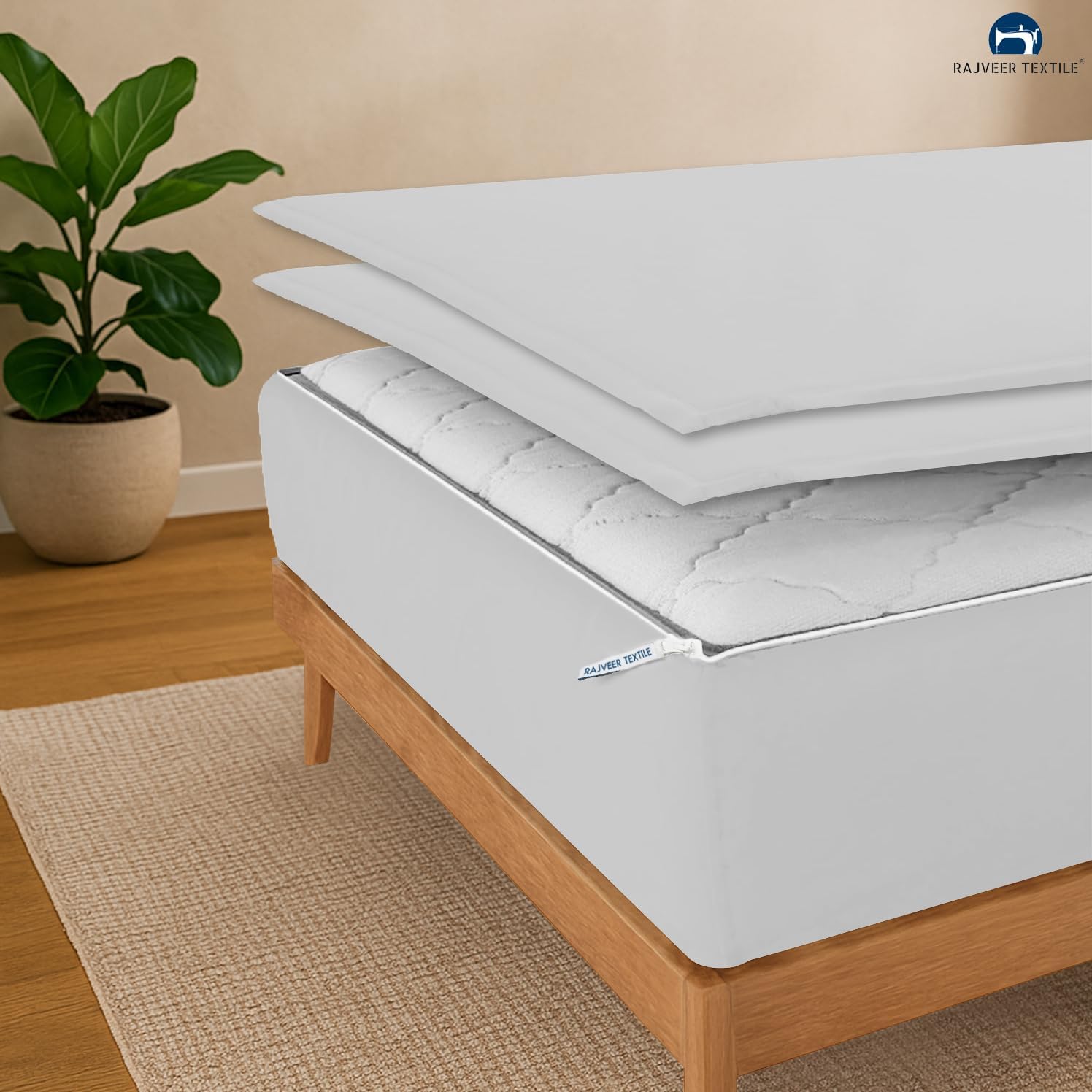 Zip On Fitted Sheet - Soft 600 TC Cotton | Easy Change Queen Size - 18” Deep Pocket - Light Grey