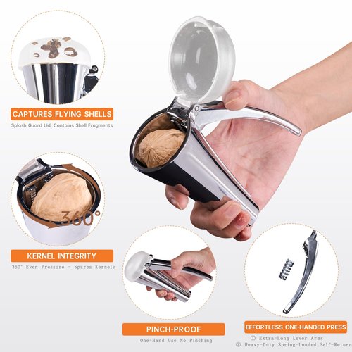 Affdeup Nutcracker: Effortlessly Cracks Large to Medium Nuts, Heavy Duty Nut Cracker tool with Splash-Proof Clear Lid, Long Ergonomic Leverage & Spring Return walnut pecan cracker