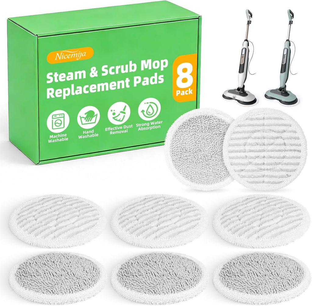 Shark Steam Mop Replacement Pads - 8 Pack Dirt Grip Soft Scrub Washable Pads for All Sealed Hard Floors | Fits Models S8201, S8001, S8002BRN, S7001, S7201, S7000AMZ, S7000, S7020