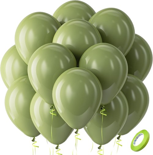 Bezente Sage Green Balloons - 100 Pack 12-Inch Round Latex Balloons for St. Patrick's Day & Parties