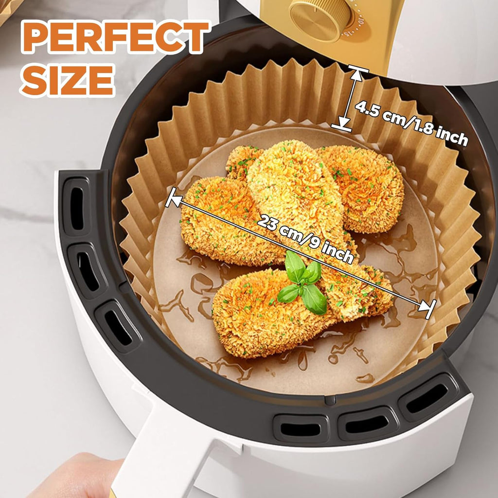 Skiennix 9-Inch Air Fryer Liners - 400 Pcs Non-Stick Food Grade Parchment Paper for 5-12 QT Fryers