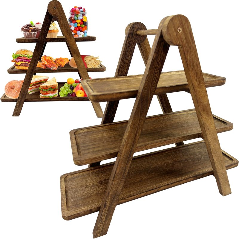 Onkuly Wooden 3 Tier Serving Tray Wood Cupcake Stand Rectangle Serving Platter Food Display Trays for Party, Birthday, Wedding