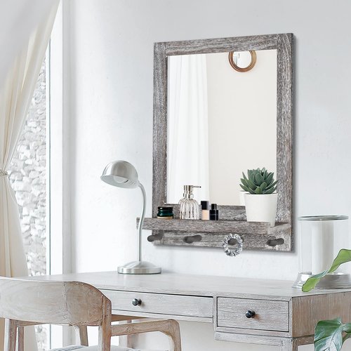 Rustic Rectangle Mirror with Self Mounted Frame for Bedroom Living Room Entryway Wall Mirror