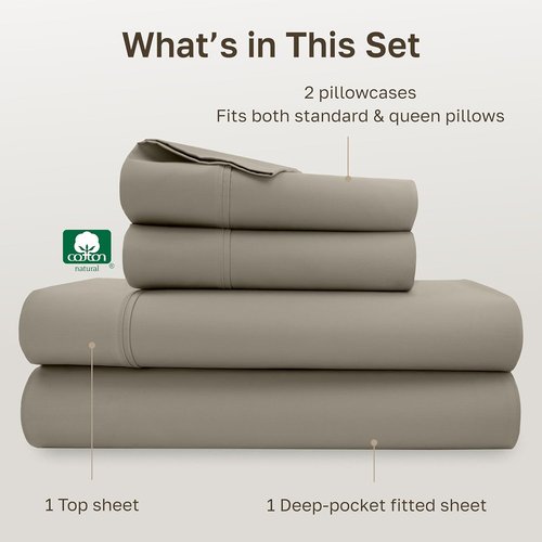 California Design Den Queen Size Bed Sheets Set - 100% Cotton, Silky Smooth Sateen, Deep Pockets - Taupe