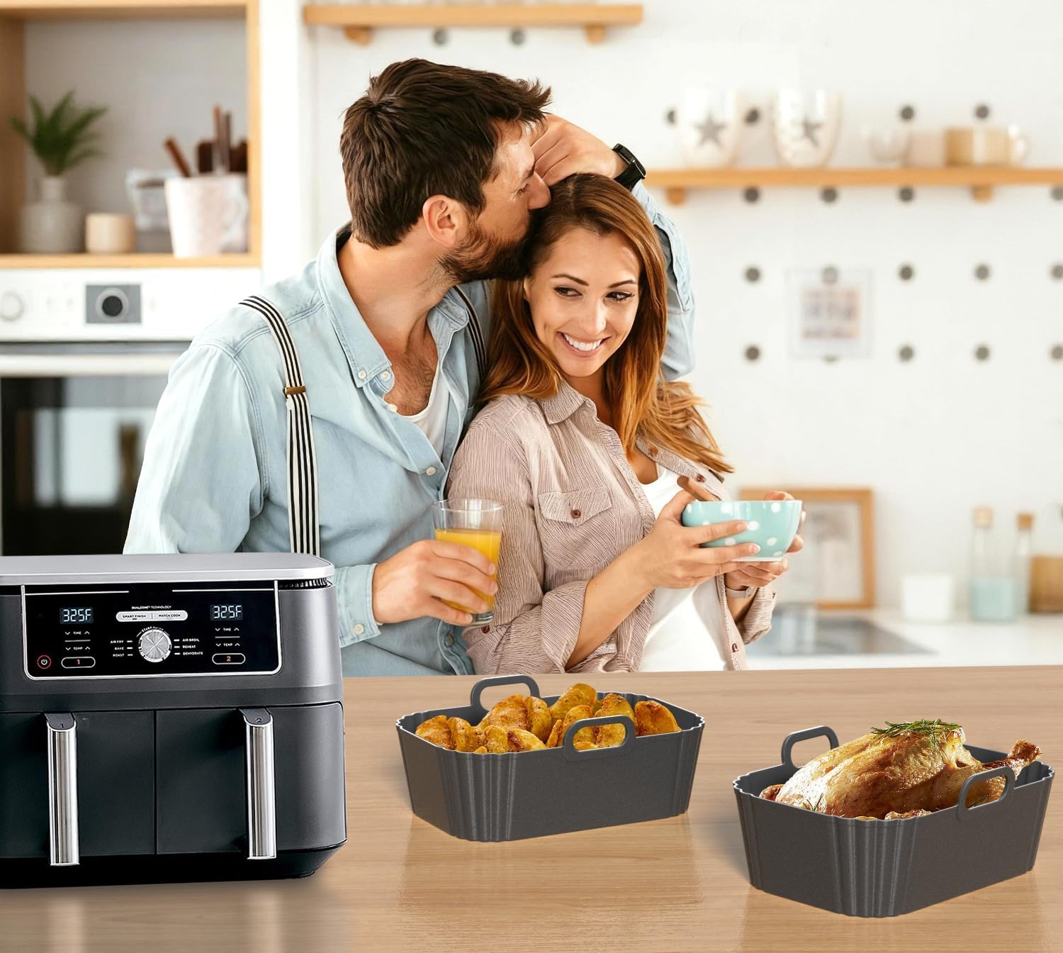Silicone Air Fryer Liners by Ninja | Reusable 2-Pack for 8-10QT Dual Basket Air Fryers