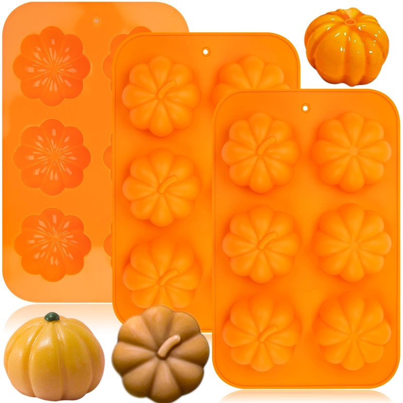 3 Pack Halloween Pumpkin Chocolate Mold, 3D Autumn Harvest Theme Pumpkin Silicone Mould Thanksgiving Cake Pan Fall Soap Molds for Muffin Pudding Mousse Candy Cupcake Jelly Baking Home Decor