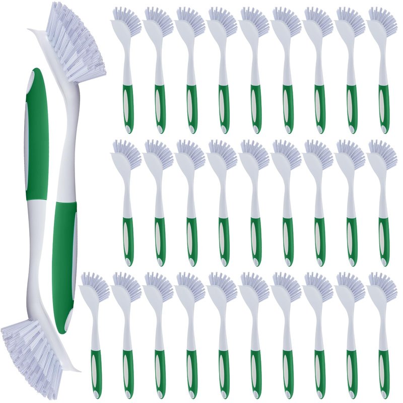 Hsei 30 Pcs Kitchen Scrub Dish Brush Bulk with 11 Inch Handle Cleaning Dish Scrubber with Stiff Bristles Washing Scrub Brushes for Housekeeping for Pots and Pans, Kitchen Sink (Green)