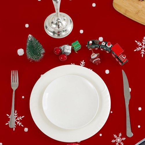 cusugbaso Christmas Square Tablecloth 52x52 Inches - Red Truck and Snowman Christmas Party Decorations for Home - Winter Table Cloth for Rectangle Table Holiday Xmas Decor for Kitchen