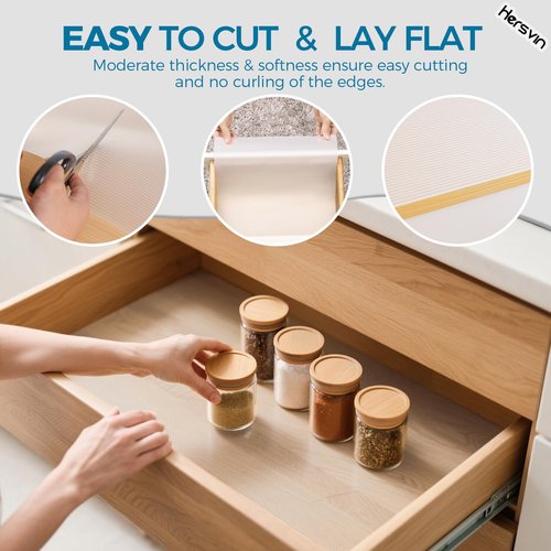 Hersvin Shelf Liners 16 in x 20 ft EVA Drawer Mats, Non-Adhesive Cupboard Protector, Kitchen Cabinet Lining Fridge Liner (Clear Stripe, 40.7x610cm)