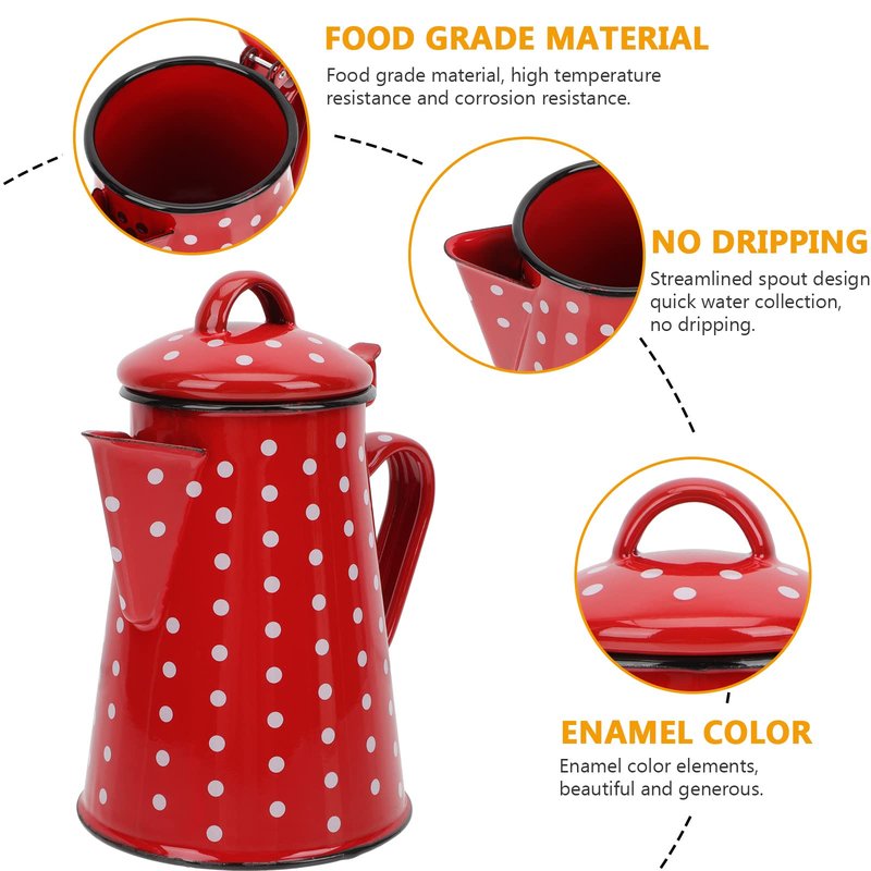 Zerodeko Enamel Kettle 7.48 Inch Pour-over Pot with Heat-Resistant Handle 17 Oz Household Stovetop Water Boiling Kettle for Kitchen Use