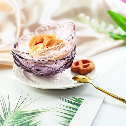 CHOOLD Vintage Romantic Glass Sakura Heart Embossed Dessert Bowl - 8oz