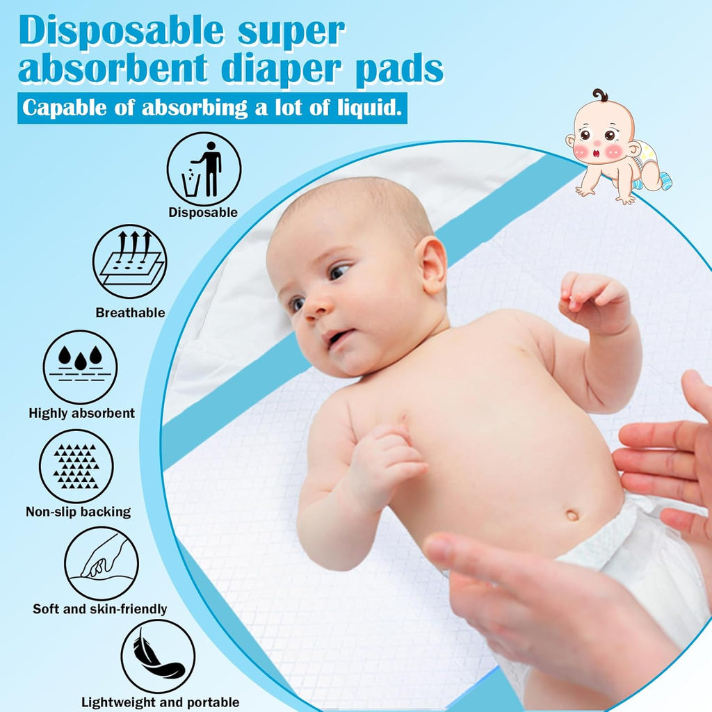 Skiennix Disposable Changing Pads - 100 Pack, Waterproof & Absorbent 18"x24" Underpads for Baby & Adult Protection