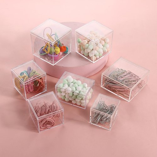 LOVPLAY Acrylic Box Clear Display Box with Lid 48 Pack Acrylic Square Cube Candy Container Small Plastic Storage for Candy Pill and Tiny Jewelry