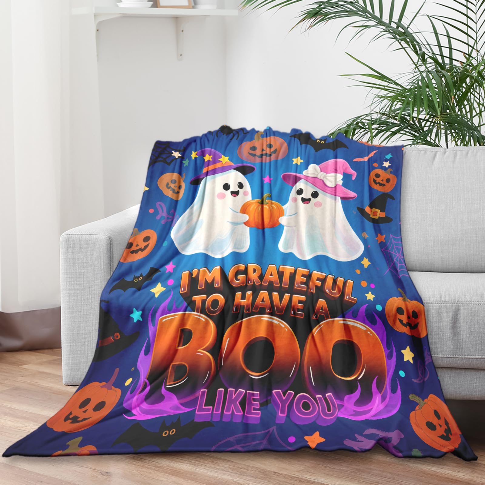 Christmas Ghost Gifts for Women Men, Ghosted Blankets and Throws, Anniversary Day Gifts for Husband Wife, Christmas Party Decorations, Soft Flannel Pumpkin Horror Blanket for Bed Couch 50" X 60"