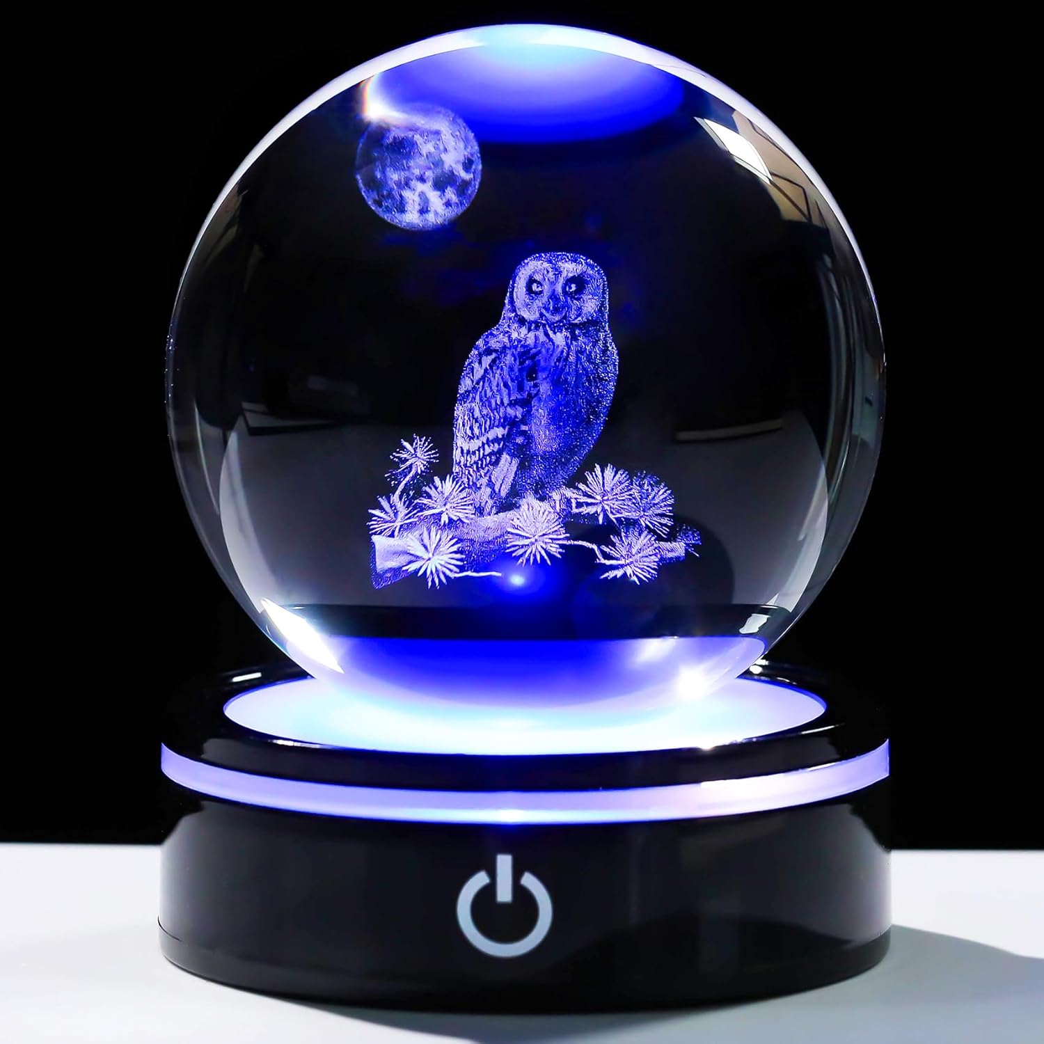 YWHL 3D Owl Figurine - Colorful Light Base Crystal Ball | Unique Gift for Owl Lovers, 80mm